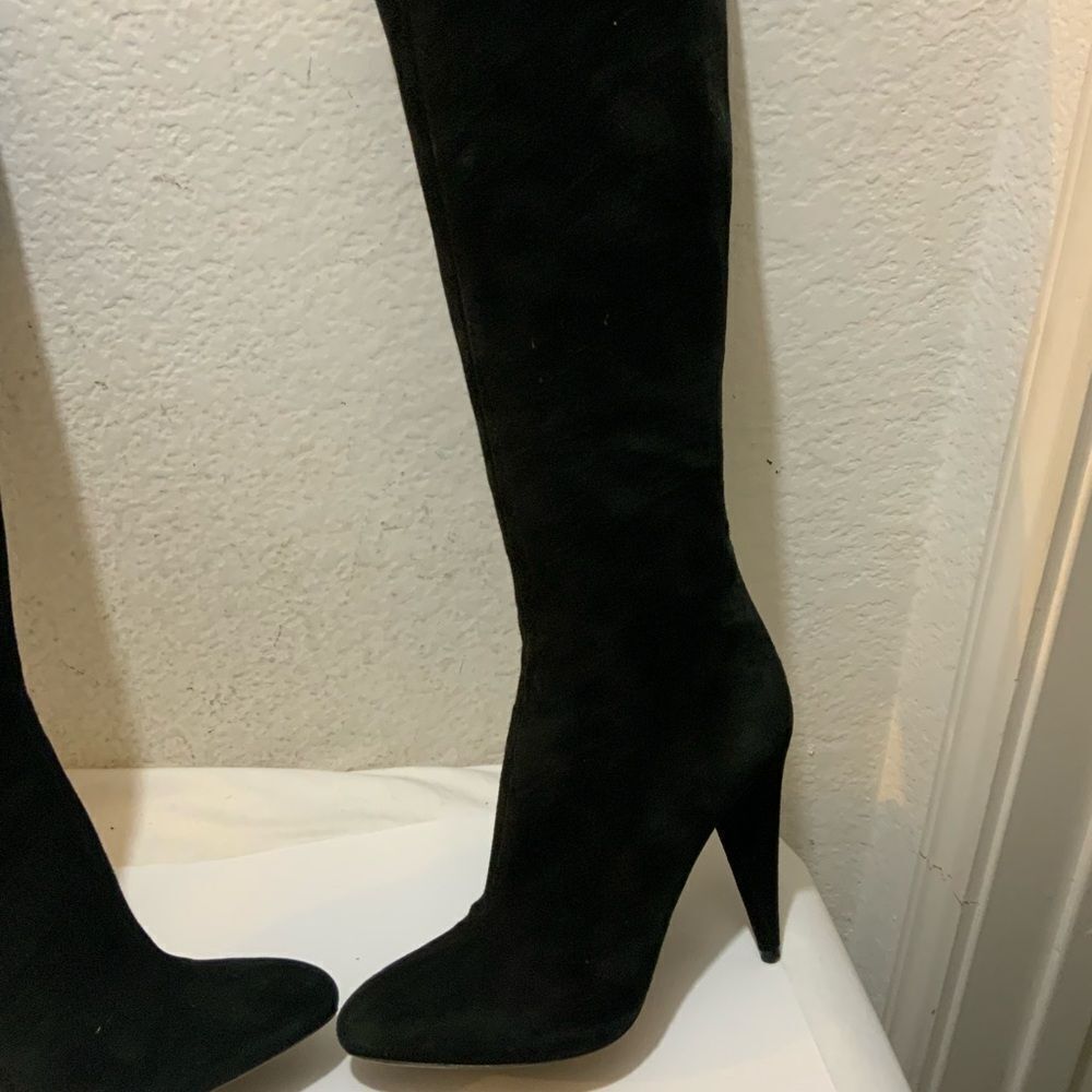 PRADA Black Suede Knee Stiletto Boots Size 39 - Picture 4 of 16